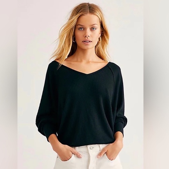 NWT Free People Santa Clara Long Sleeve Thermal Black Medium - Picture 3 of 10